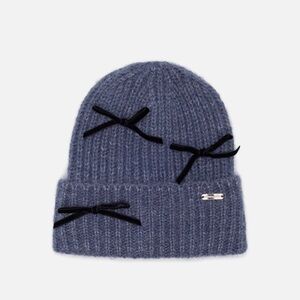 ❄️NEW❄️ Blue Knit Beanie with Black Bows